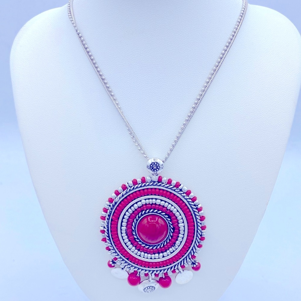 Chicos Cherry Red/Silver Toned Rebecca  Pendant Necklace Exclusively For Chicos - Picture 12 of 12